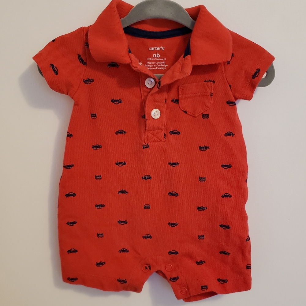 Carter's newborn baby boy romper with cars